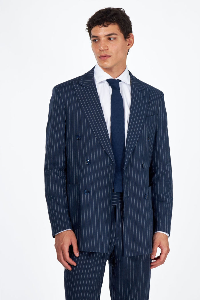 LLOYD – Double Breasted Navy Pinstripe Linen Suit