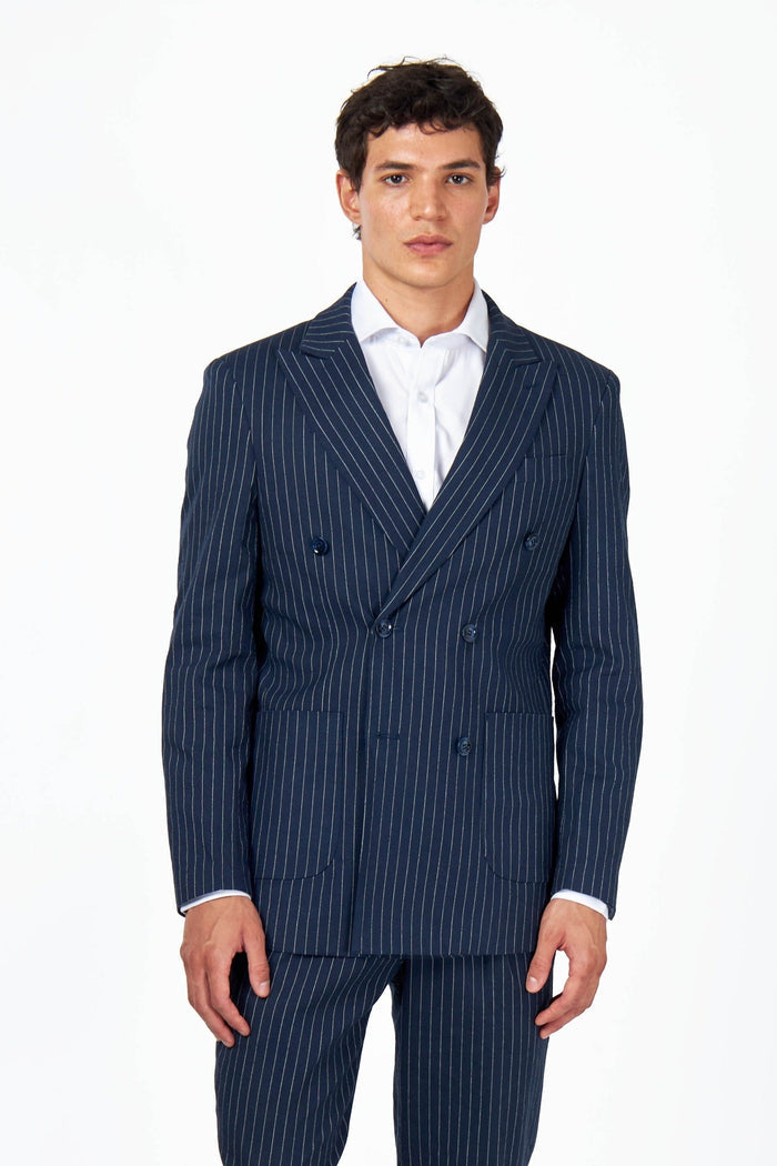 LLOYD – Double Breasted Navy Pinstripe Linen Suit