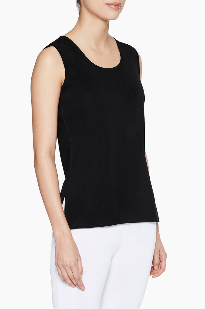 Long Scoop Neck Knit Tank, Black | Ming Wang