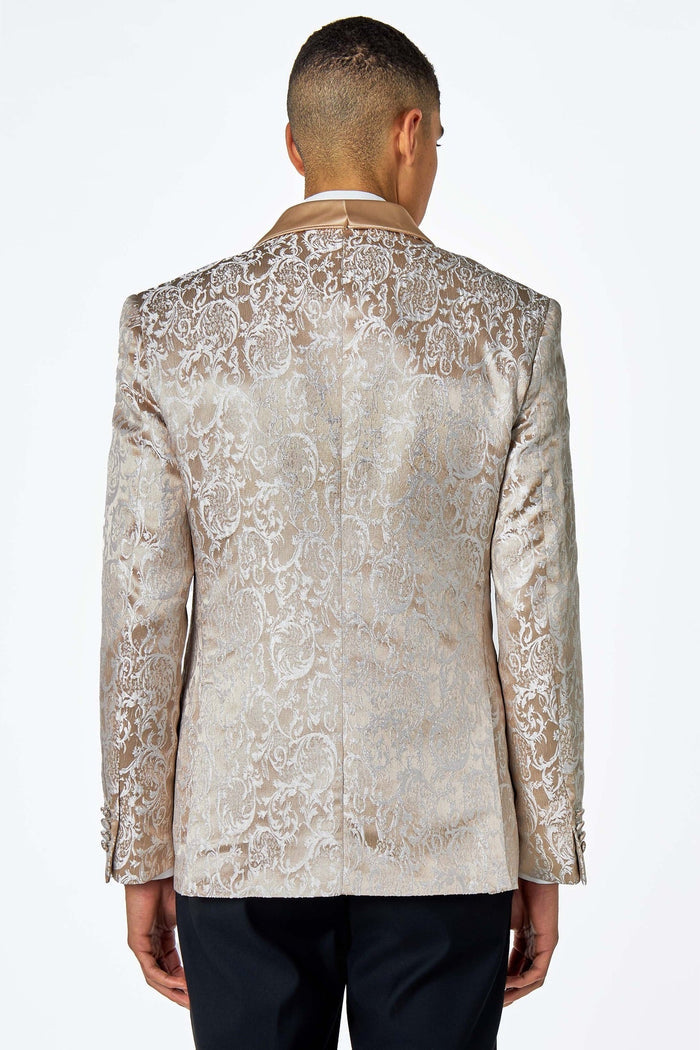 LOUIS – CHAMPAGNE GOLD DAMASK PRINT 3 PIECE WEDDING TUXEDO SUIT