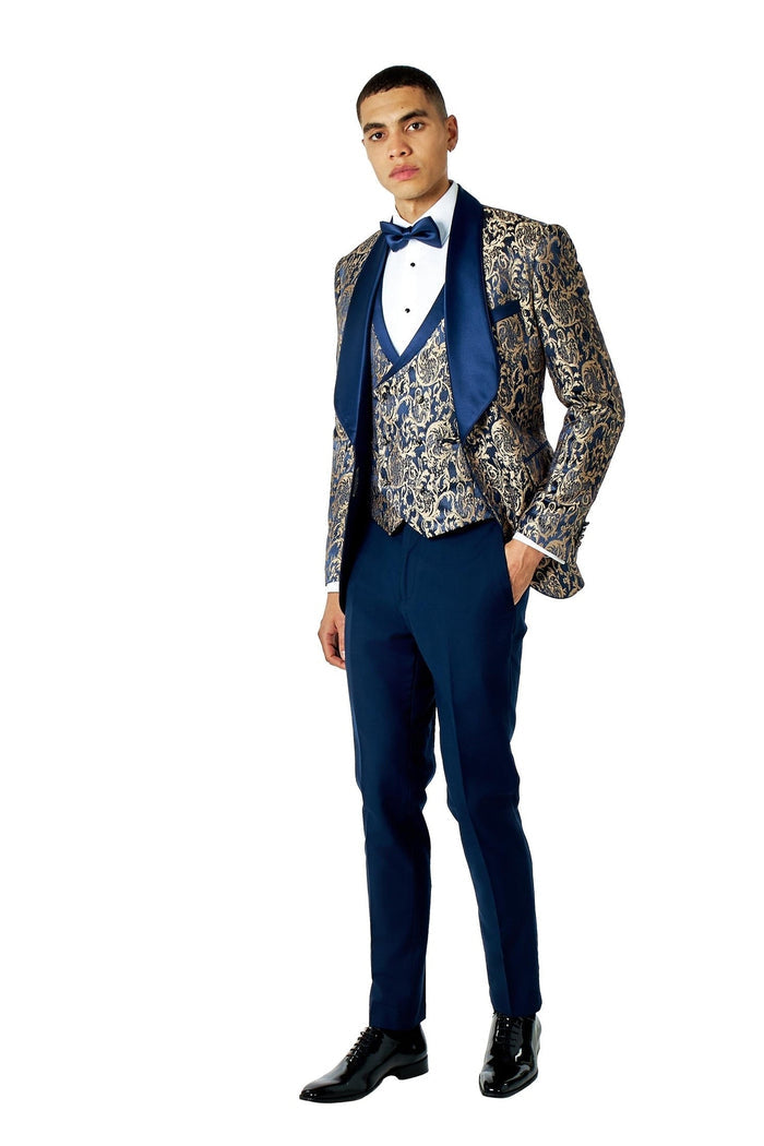 LOUIS – NAVY GOLD JACQUARD PRINT DINNER TUXEDO JACKET