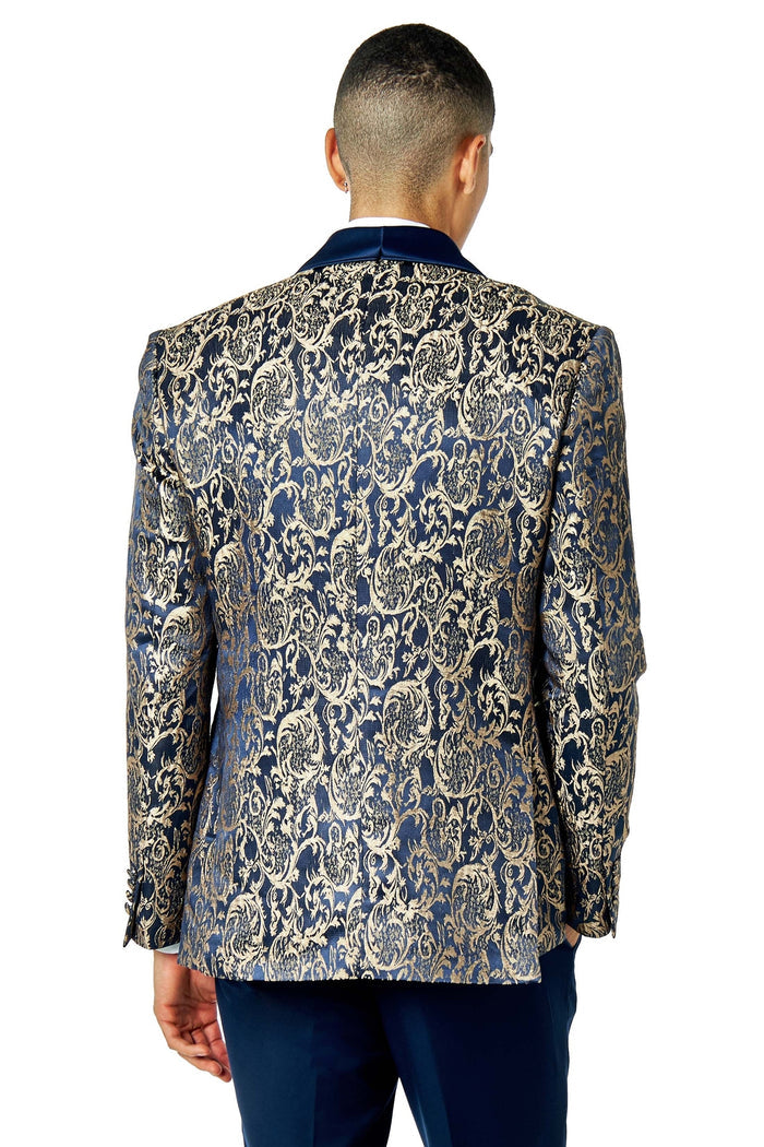 LOUIS – NAVY GOLD JACQUARD PRINT DINNER TUXEDO JACKET