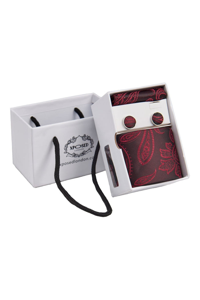 MAROON PAISLEY PRINT NECKTIE SET