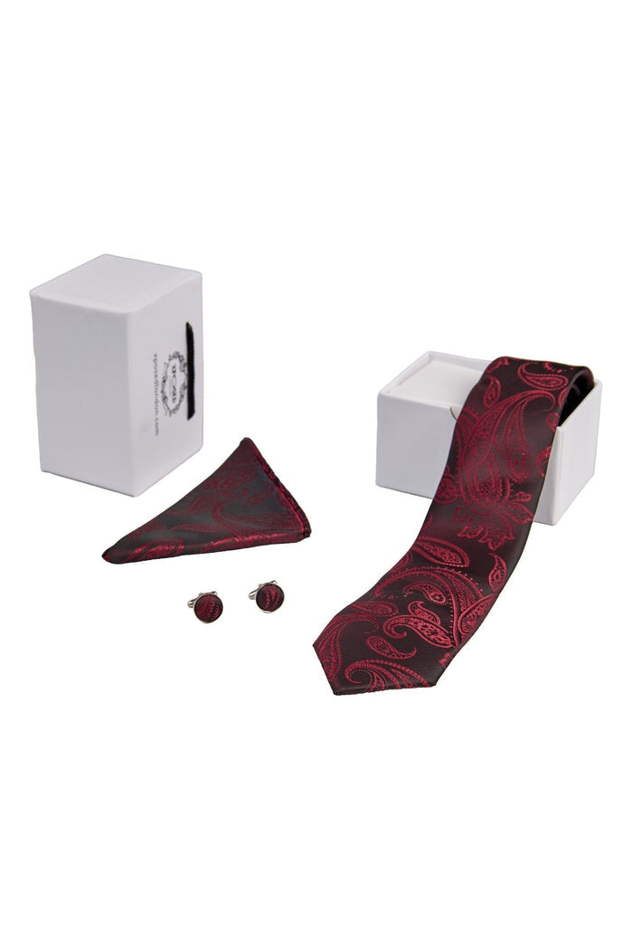 MAROON PAISLEY PRINT NECKTIE SET