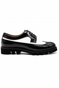 Men's 2 Tone Patent Brogues - Black & White Chunky Derby Shoes