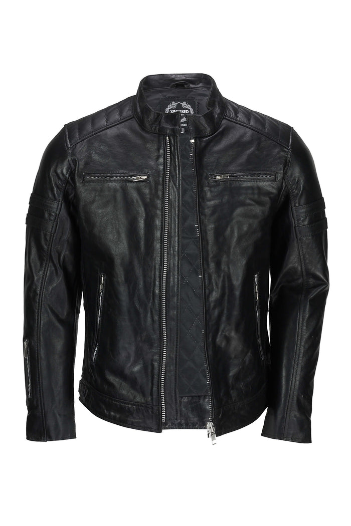 MEN'S BIKER LEATHER JACKET IN BLACK