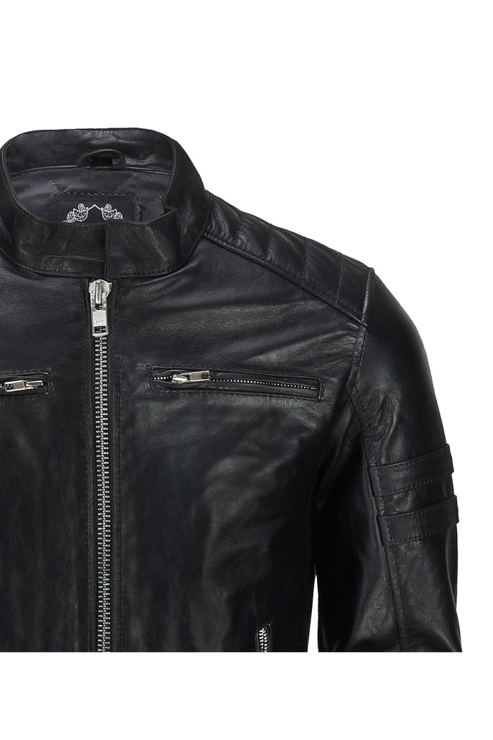 MEN'S BIKER LEATHER JACKET IN BLACK