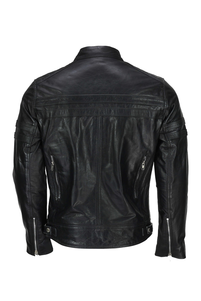 MEN'S BIKER LEATHER JACKET IN BLACK
