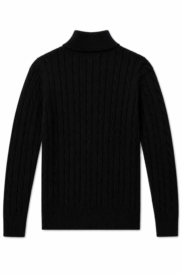 Men's Black 100% Cotton Fine Cable Knit Quarter Zip Neck Jumper