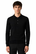 Men's Black 100% Cotton Fine Knit Button Neck Polo Jumper