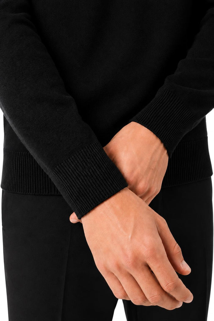 Men's Black 100% Cotton Fine Knit Button Neck Polo Jumper