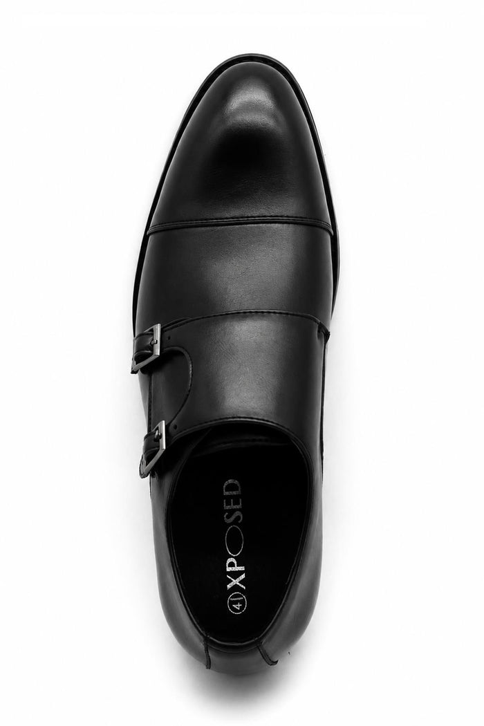 Men's Black Double Monk Strap Cap Toe Formal Shoes