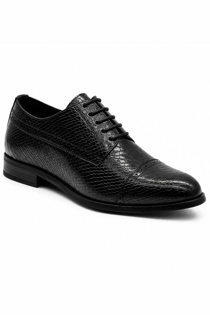 Men's Black Faux Leather Printed Derby Dress Shoes