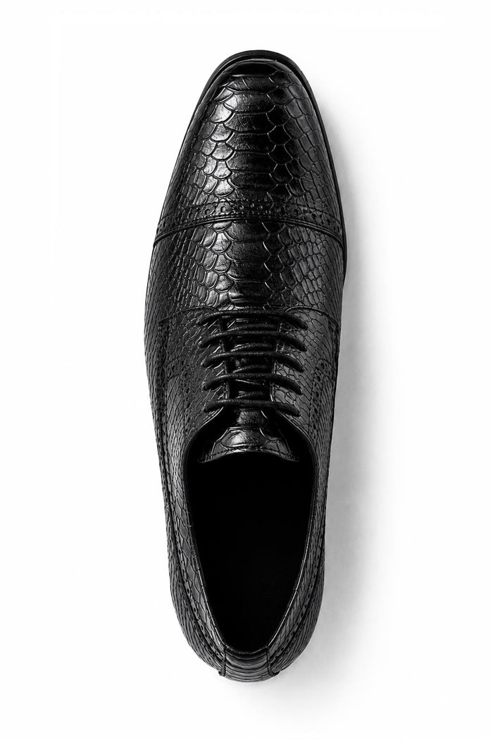 Men's Black Faux Leather Printed Derby Dress Shoes