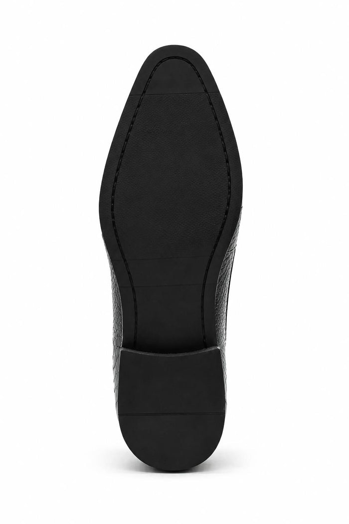 Men's Black Faux Leather Printed Derby Dress Shoes