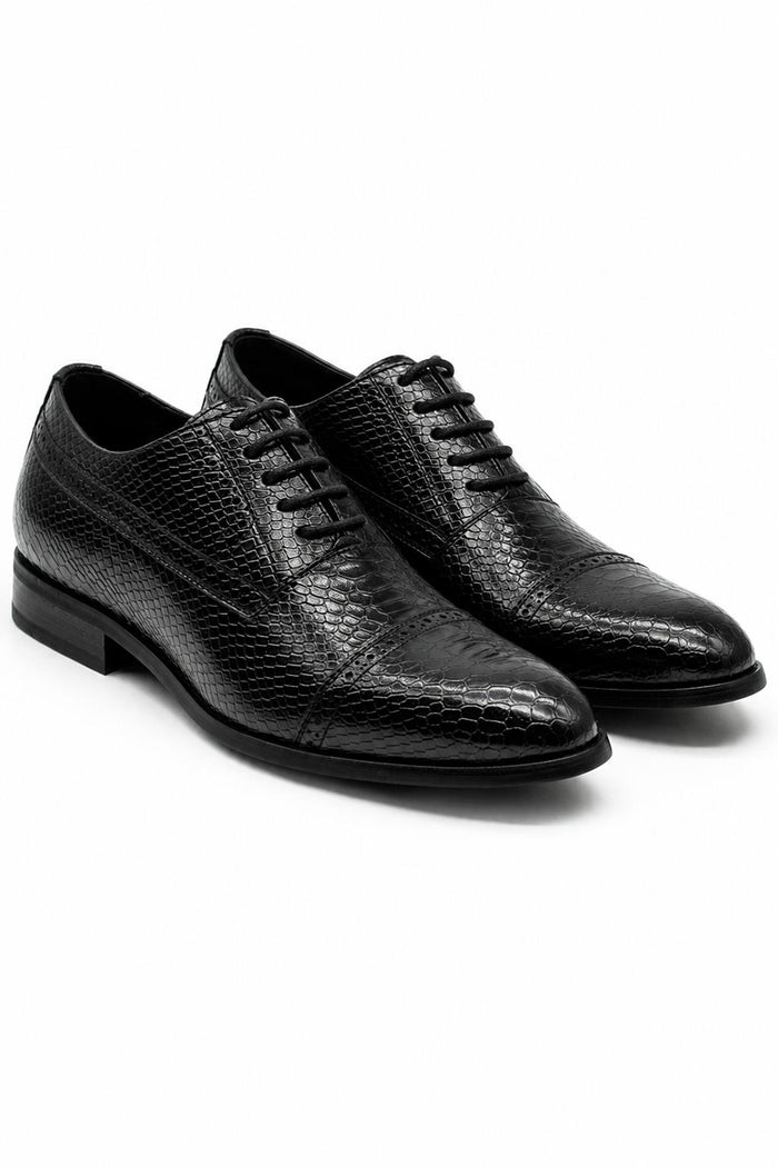 Men's Black Faux Leather Printed Derby Dress Shoes