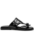 Men's Black Handmade Real Leather Croc-Effect Sandals