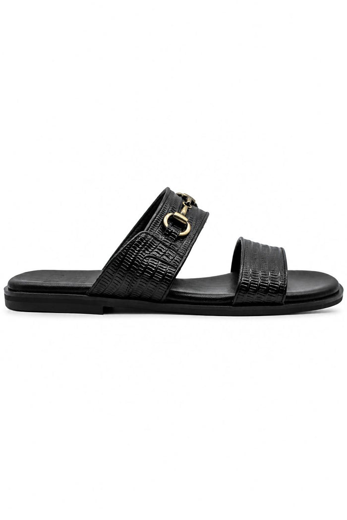 Men's Black Handmade Real Leather Snaffle Bit Open Toe Sandals