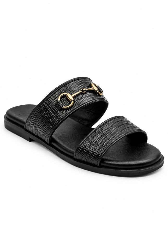 Men's Black Handmade Real Leather Snaffle Bit Open Toe Sandals