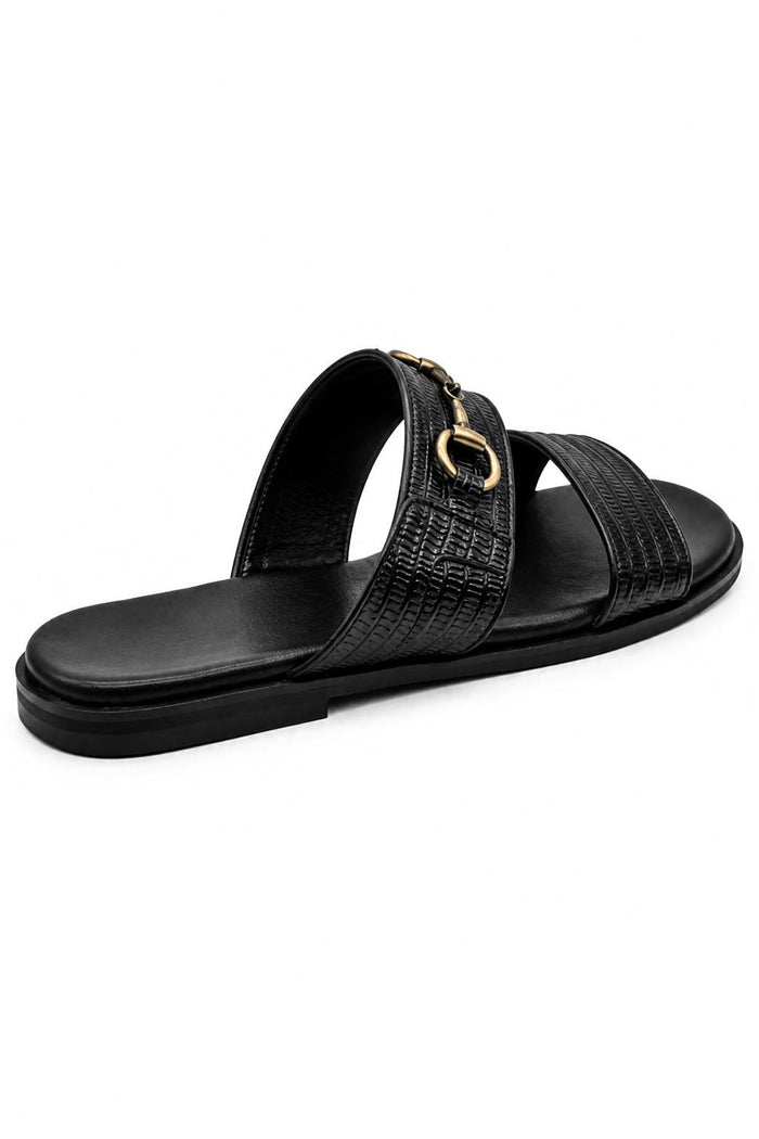 Men's Black Handmade Real Leather Snaffle Bit Open Toe Sandals