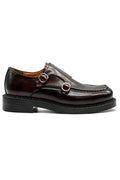 Men's Brown Leather Double Monk Strap Shoes - Chunky Sole