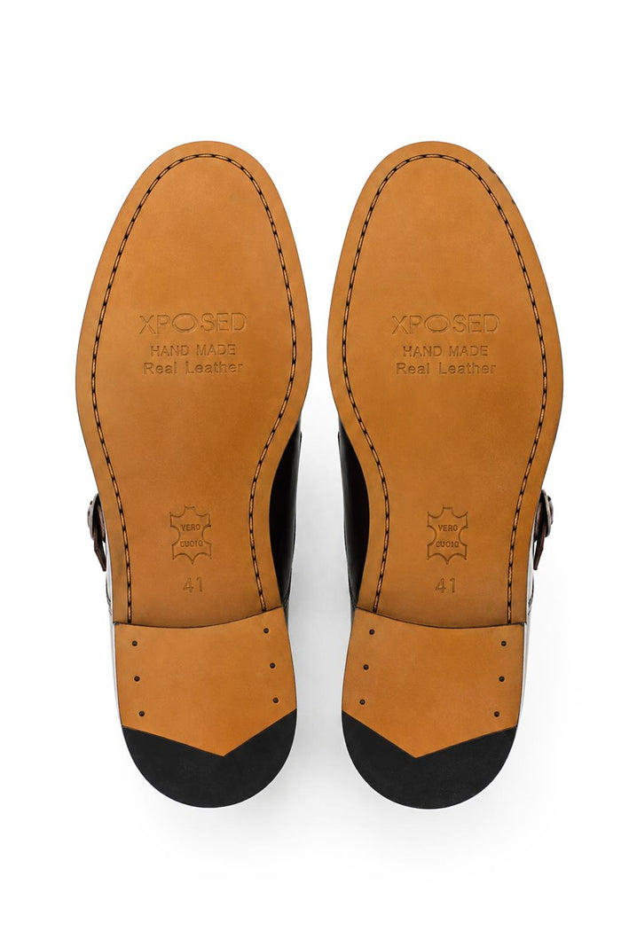 Men's Brown Leather Double Monk Strap Shoes - Chunky Sole