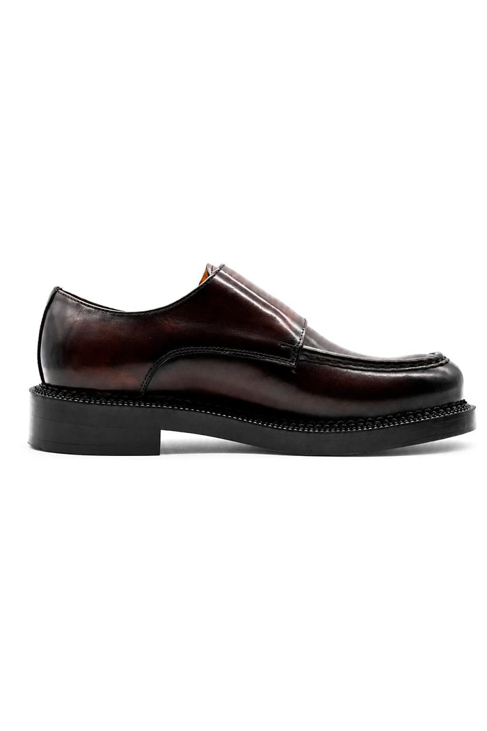 Men's Brown Leather Double Monk Strap Shoes - Chunky Sole