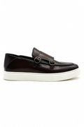 Men's Brown Real Leather Double Monk Strap Trainers White Sole