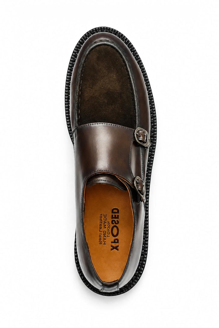 Men's Brown Real Leather & Suede Double Monk Strap Shoes