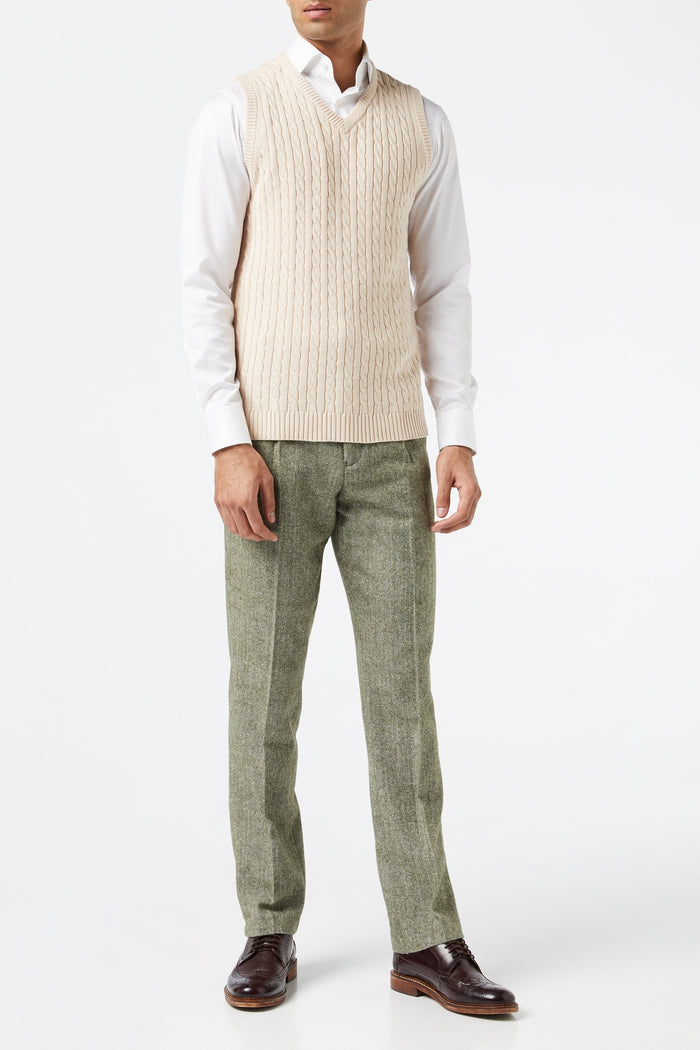 Mens Classic Knitted Sleeveless V Neck Beige Jumper