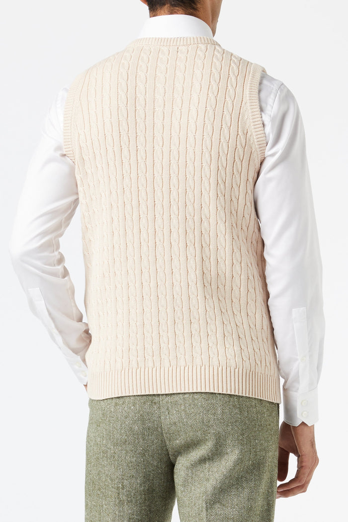 Mens Classic Knitted Sleeveless V Neck Beige Jumper