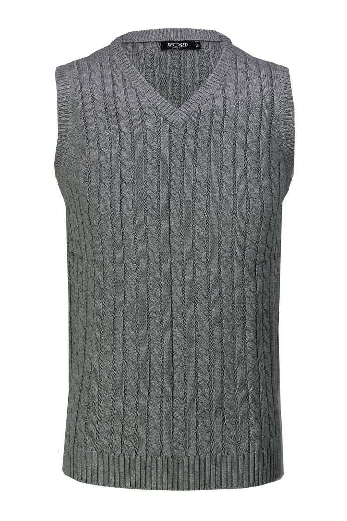 Mens Classic Knitted Sleeveless V Neck Grey Jumper