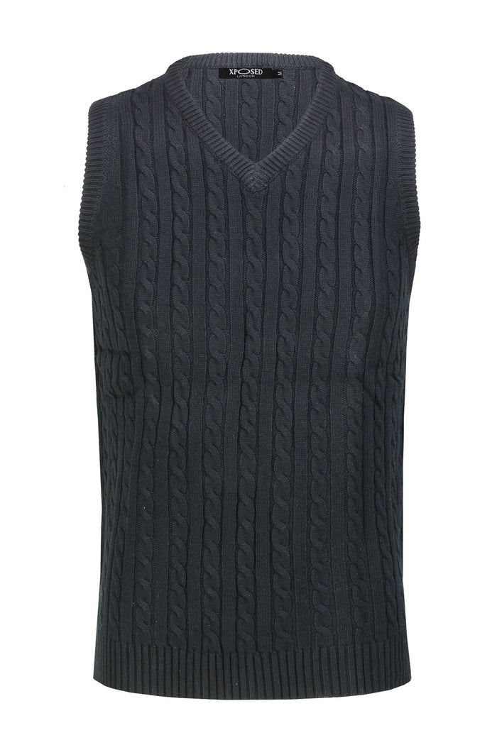 Mens Classic Knitted Sleeveless V Neck Navy Jumper