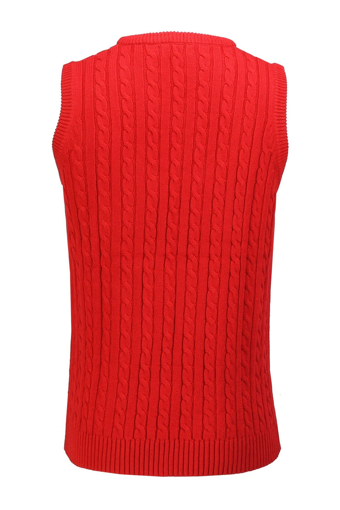Mens Classic Knitted Sleeveless V Neck Red Jumper