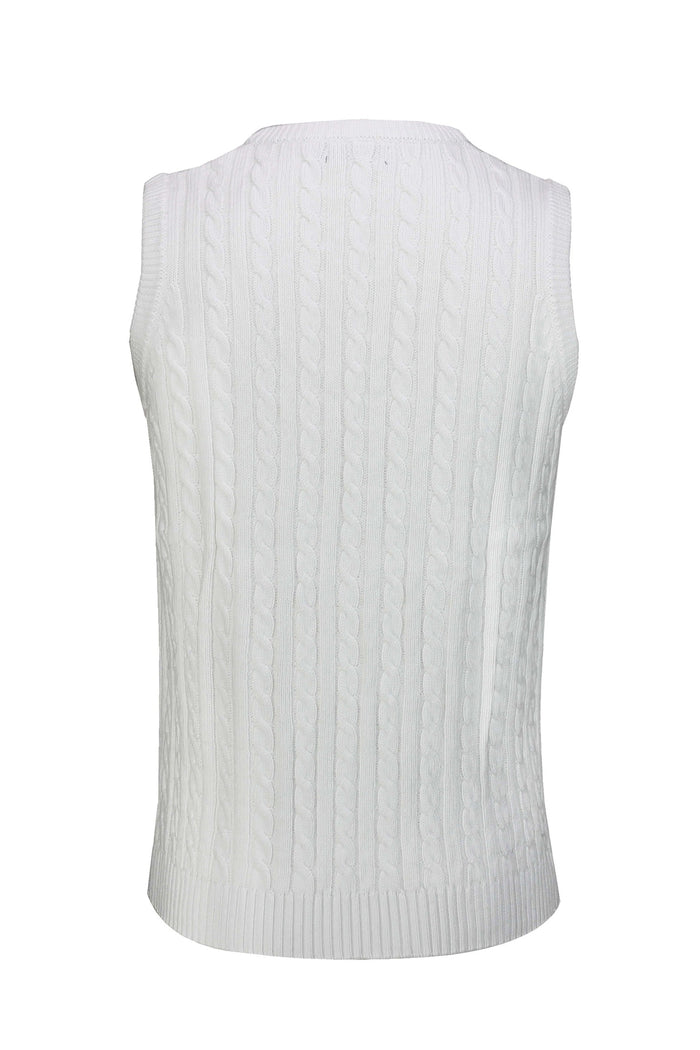Mens Classic Knitted Sleeveless V Neck White Jumper
