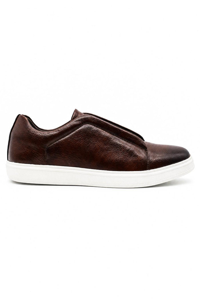 Men’s Coffee Brown Faux Leather Slip-On Trainers