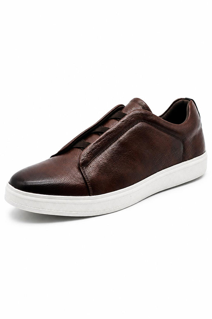 Men’s Coffee Brown Faux Leather Slip-On Trainers
