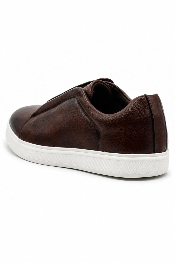 Men’s Coffee Brown Faux Leather Slip-On Trainers