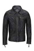 MEN'S COLLAR BIKER LEATHER JACKET IN BLACK