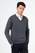 MEN’S COTTON V-NECK CHARCOAL JUMPER FINE KNIT LIGHTWEIGHT
