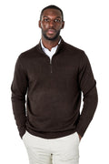 Men's Dark Brown 100% Cotton Fine Knit Quarter Zip Funnel Neck Jumper
