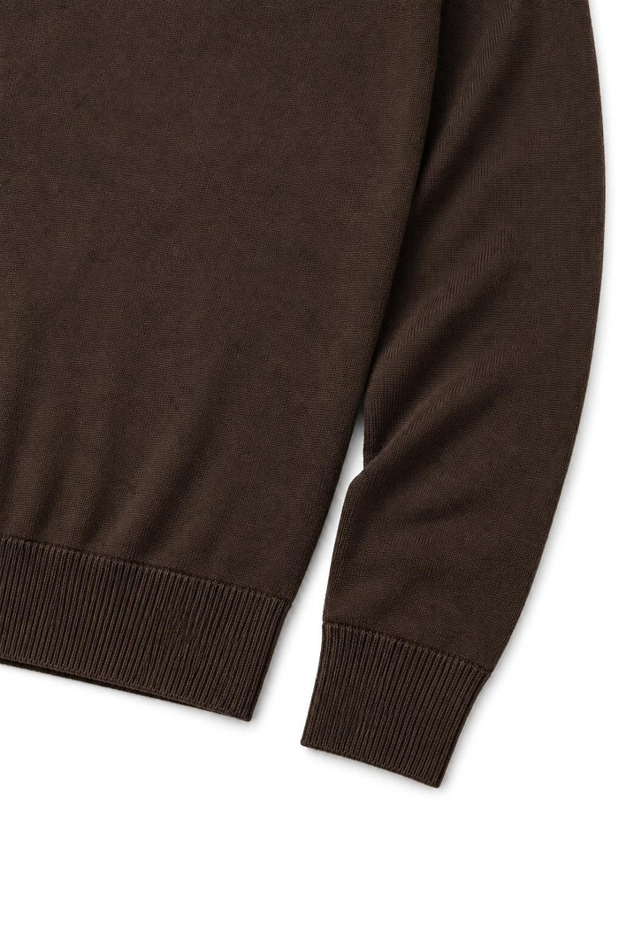 Men's Dark Brown 100% Cotton Fine Knit Quarter Zip Funnel Neck Jumper