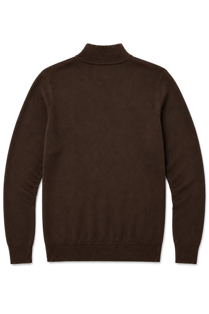 Men's Dark Brown 100% Cotton Fine Knit Quarter Zip Funnel Neck Jumper