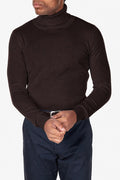 Men's Dark Brown 100% Cotton Fine Knit Roll Neck Jumper