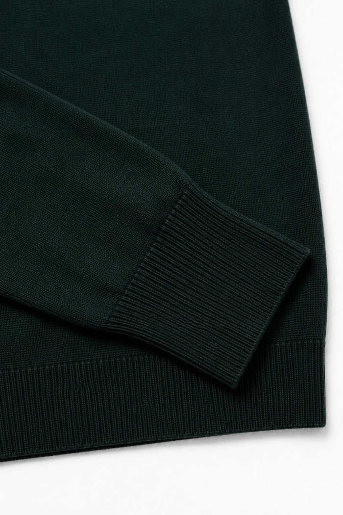 Men's Green 100% Cotton Fine Knit Button Neck Polo Jumper