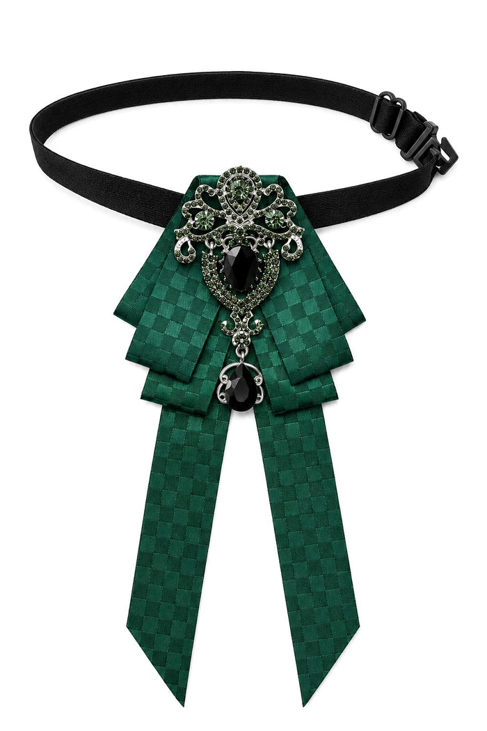 Men’s Green Jewelled Short Ribbon Brooch Bow Tie