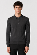 Men's Grey 100% Cotton Fine Knit Button Neck Polo Jumper