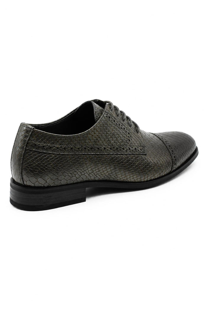 Men's Grey Embossed Faux Leather Lace up Derby Shoes