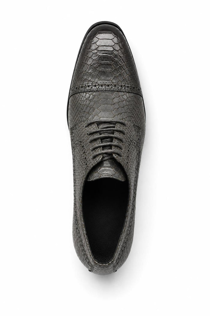 Men's Grey Embossed Faux Leather Lace up Derby Shoes