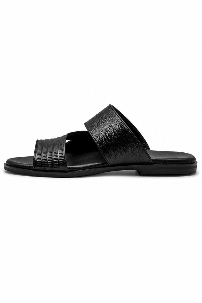 Men's Handmade Black Real Leather Toe Loop Sandals